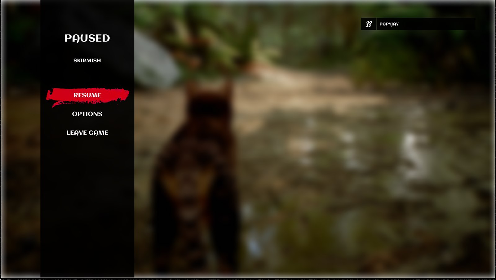 Pause menu with Resume, Options and Leave Game over a blurred in-game scene